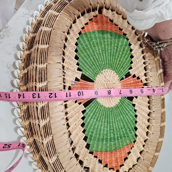 Vintage Oval Basket Handwoven Natural Fiber Oval Cowrie Shell Coiled Bread Boho - Picture 8 of 10